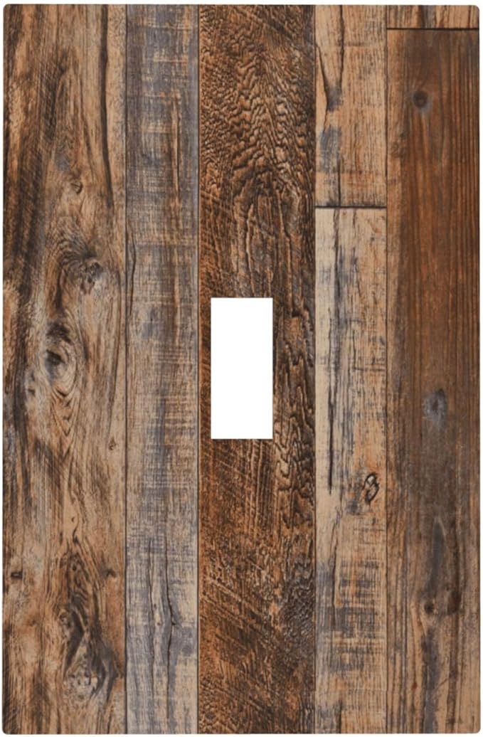 Vintage Board Rustic Brown Wood Texture Decorative Light Switch Cover 1 Gang Single Toggle Device Electrical Faceplate Switchplates Decorator Outlet Wall Plate for Farmhouse Home Decor