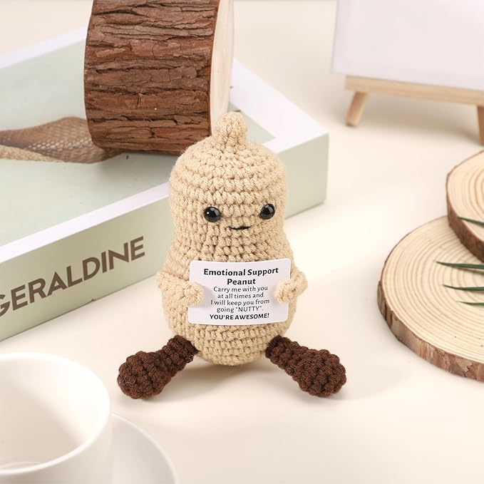 TOYMIS Positive Peanut, 3.94in Wool Yarn Funny Peanut Knitted Toys Emotional Plush Positive Support Gifts and Encouragement Decor for Birthday Anniversary Christmas
