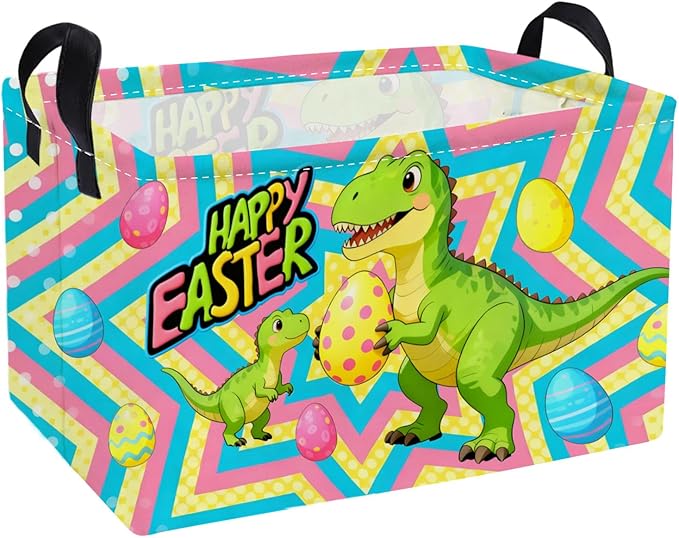 Essme Rectangular Easter Dinosaur Baskets,Kids Storage Basket with Handles for Boys Room Decor, Boys Box,Cute Storage Bin（Easter dinosaur）
