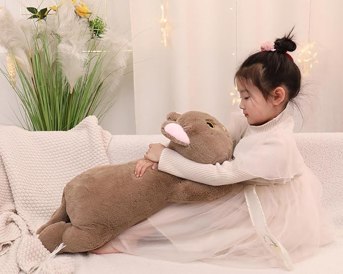 YESGIRL 26.4 inch 5 lbs Cat Weighted Stuffed Animals, Large Weighted Plush Animal, Cute Plush Toy Pillow, Soft Kawaii Plushie Gifts for Adults, Kids, Boys and Girls (Brown)