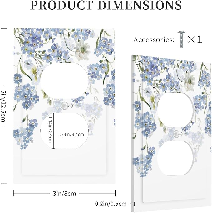 Hydrangea Blue Flowers Watercolor Floral Outlet Covers 1 Gang Duplex Light Switch Cover Decorative Switch Plates Electrical Receptacle Faceplate Wall Plate for Bed Room Living Room Decor