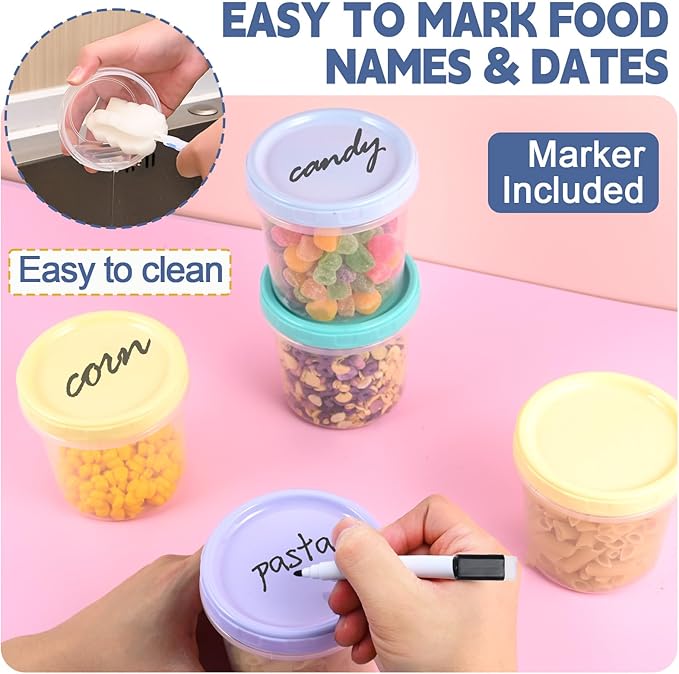 Yomarket 6pcs 16 oz Plastic Deli Containers with Screw Lids, Small Freezer Containers Reusable 2 Cup Food Storage Container with Pen & Brush for Snack Salad Fruit, Microwave & Dishwasher Safe BPA Free