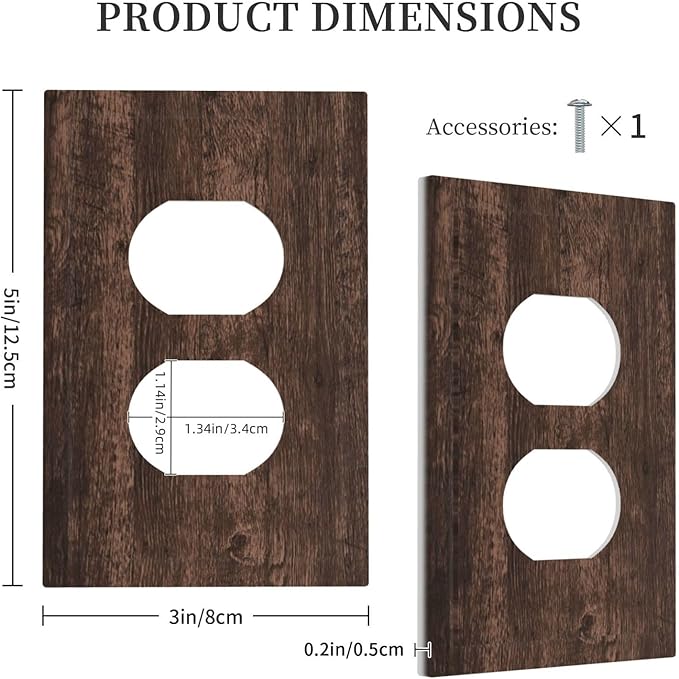 Brown Dark Wood Plank Rustic Vintage Print Outlet Covers 1 Gang Duplex Light Switch Cover Decorative Switch Plates Electrical Receptacle Faceplate Wall Plate for Farmhouse Home Decor