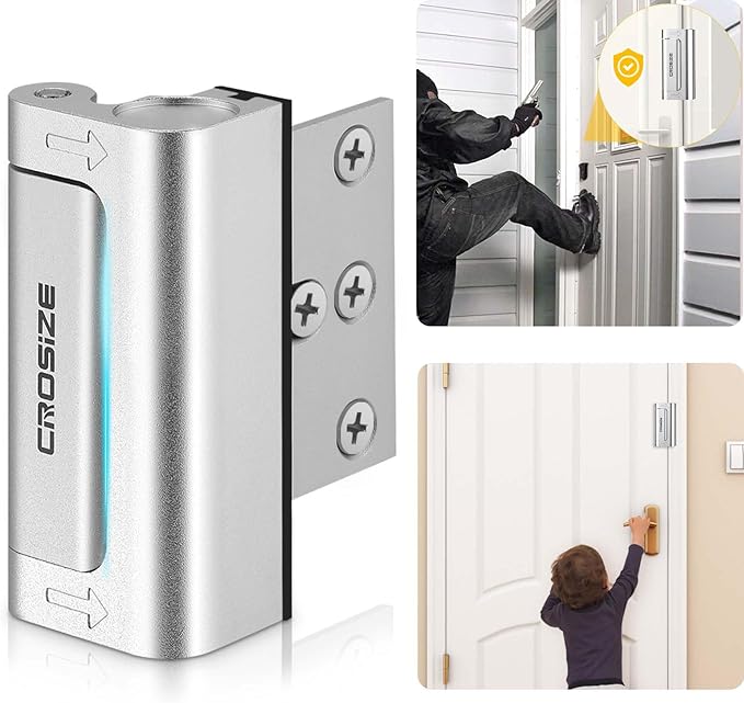 Home Security Door Lock, Upgraded Metal Door Reinforcement Lock, 3" Withstands 1000 lbs of Impact for Inward Swing Doors, Defender Door Locks for Kids Safety, Prevent Unauthorized Entry (Silver)