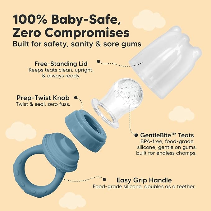 KeaBabies Baby Fruit Feeder 2pk - Silicone Baby Food Feeder for Babies 6-12 Months, Breast Milk Popsicle Teether, Weaning, Pacifier, Freeze Frozen Solid Food, Infant Feeding Essential (Ocean)