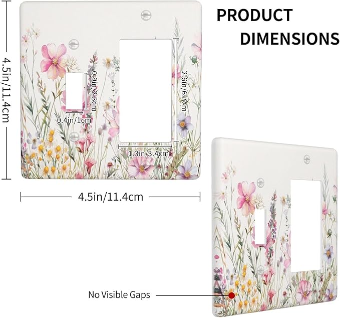 Pink Floral Wild Flowers Watercolor Plants Outlet Covers 1 Toggle 1 Rocker Combination Decorative Wall Plate Electrical Switch Plates Light Switch Cover Plate for Bedroom Living Room Decor