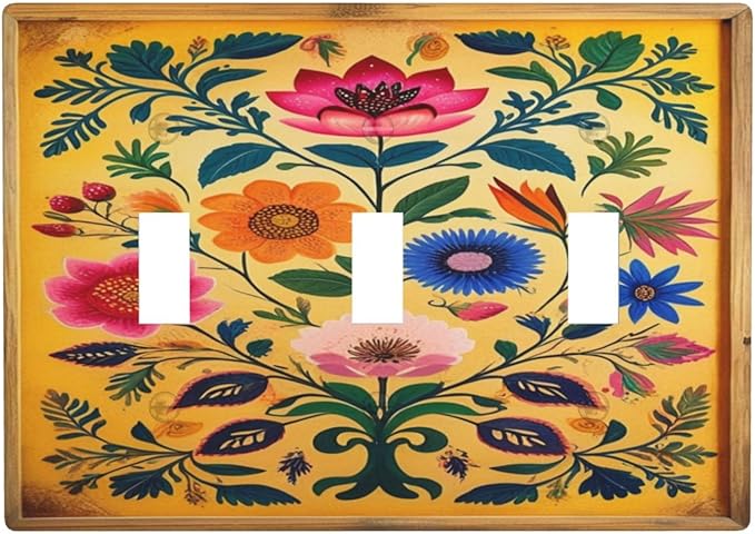 Decorative Art Light Switch Covers ColorFul Blooms 3 Gang Triple Toggle Wall Plate Decorative Switch plate Electrical Faceplate for Home Decor