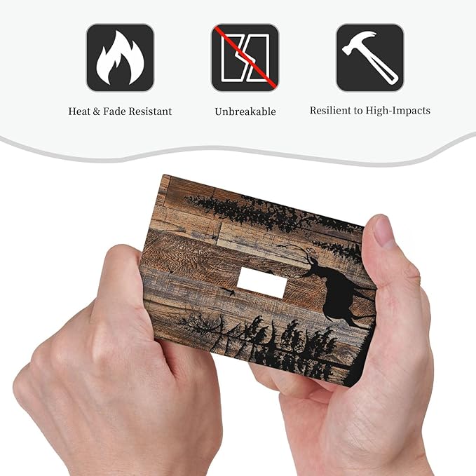 Decorative Light Switch Cover Rustic Forest Antler Elk Deer Silhouettes Animals Wood Grain 1 Gang Single Toggle Decorator Outlet Wall Plate Device Electrical Faceplate Switchplates for Farmhouse
