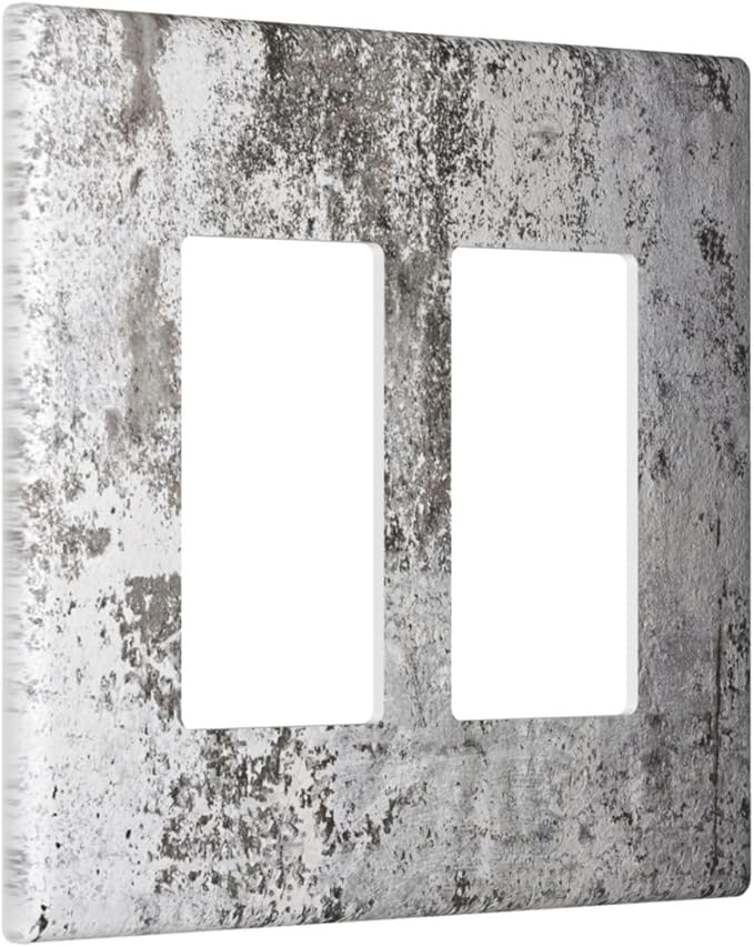 Outlet Covers Gray White Speckled Weathered Concrete Wall 2 Gang Double Rocker Light Switch Cover Plate Decorative Wall Plate GFCI Socket Cover Electrical Switch Plate Covers for Bedroom Home