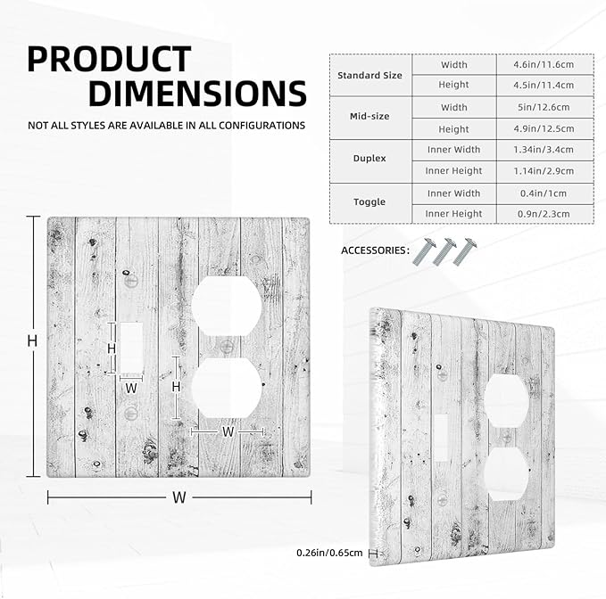 Wallplates Rustic White Grey Wood Grain 1 Toggle 1 Duplex Switch Plate Electrical GFCI Faceplate Decorative Light Switch Covers for Farmhouse Home Decor