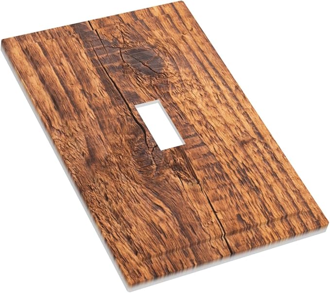 Brown Wood Grain Rustic Natural Burl Print Decorative Light Switch Cover 1 Gang Single Toggle Device Electrical Faceplate Switchplates Decorator Outlet Wall Plate for Farmhouse Home Decor