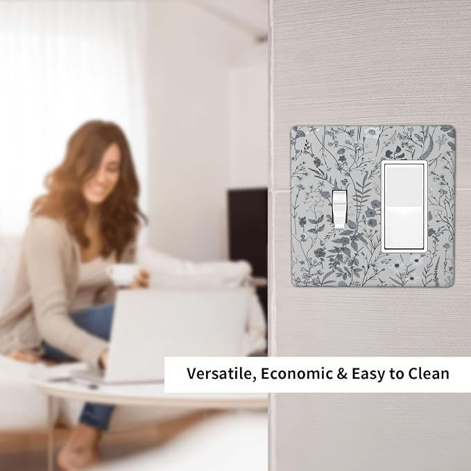 Boho Wild Flowers Farm Floral 2 Gang Single Toggle Rocker Combination Light Switch Cover Decorative Wall Plate Cover Electrical Faceplate Switchplate GFCI for Bathroom Bedroom Home Kitchen Decorate
