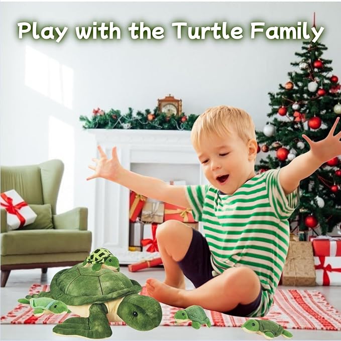 5 Piece Sea Turtle Stuffed Animal with Babies, 12'' Mommy Stuffed Turtle Plush Pillow Toy with 3 Baby Turtles Surprise Tortoise Plushies Toys for Kids Toddler Birthday Party Favors