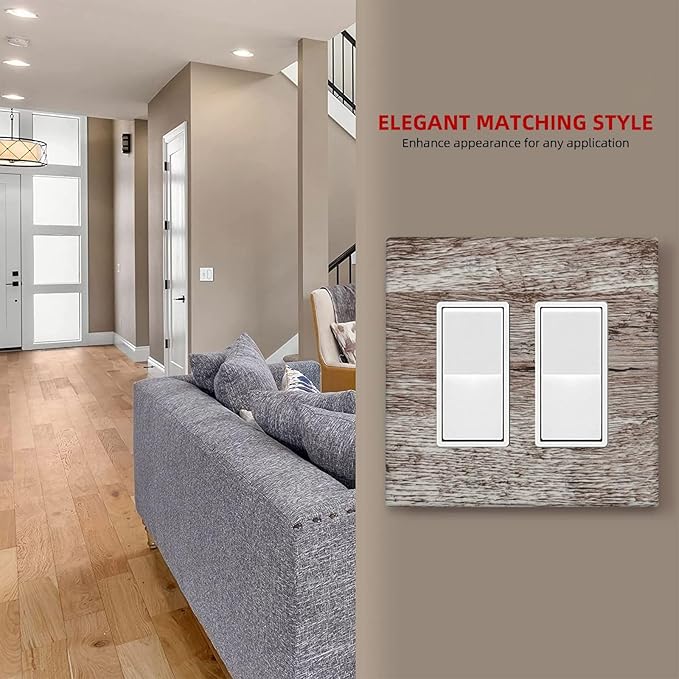 Outlet Covers Rustic Dark Grey Wood Plank Vintage Texture 2 Gang Double Rocker Light Switch Cover Plate Decorative Wall Plate GFCI Socket Cover Electrical Switch Plate Covers for Farmhouse Home