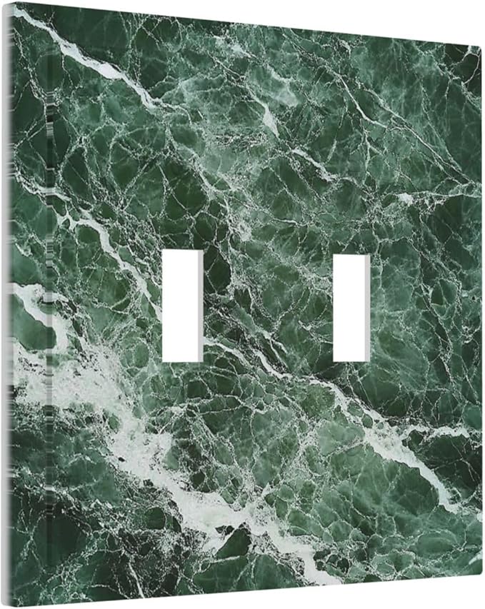 Decorative Switch Plates Forest Marble Dark Green With White Vein 2 Gang Double Toggle Outlet Light Switch Cover Wall Plate Electrical Faceplate For Bathroom Kitchen Decor