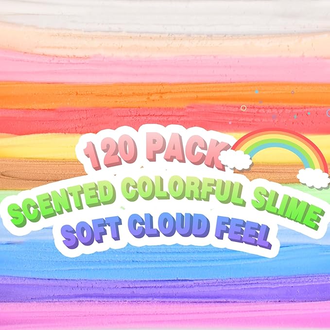 120 Pack Cloud Slime Kit, Mini Bulk Slimes for Kids, Soft and Non-Sticky, Slime Party Favors, Goodie Bag Stuffer, Valentines Gifts, Classroom Exchange Prizes, Stress Relief Toys for Girls Boys 8-12