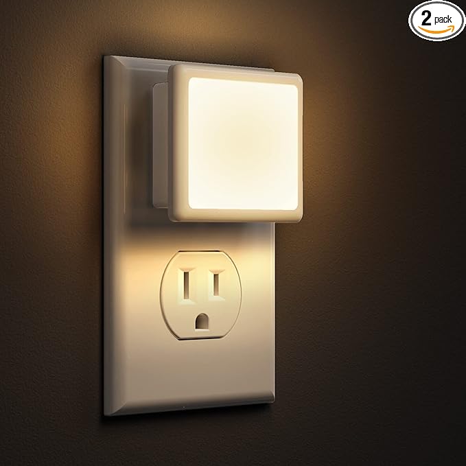 L LOHAS LED Night Lights Plug into Wall 2-Pack, 0.3W Plug in Night Light, Dusk to Dawn, 3000K Soft White, Bright Nightlight Auto-On/Off, for Adults Kids Room Bedroom Bathroom Hallway Kitchen, Non-Dim