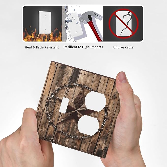 Outlet Covers Rustic Star Western Cowboy Wood 2 Gang Decorative Switch Plates 1 Toggle Duplex Combo Light Switch Cover GFCI Electrical Wall Plates for Farmhouse Home Decor