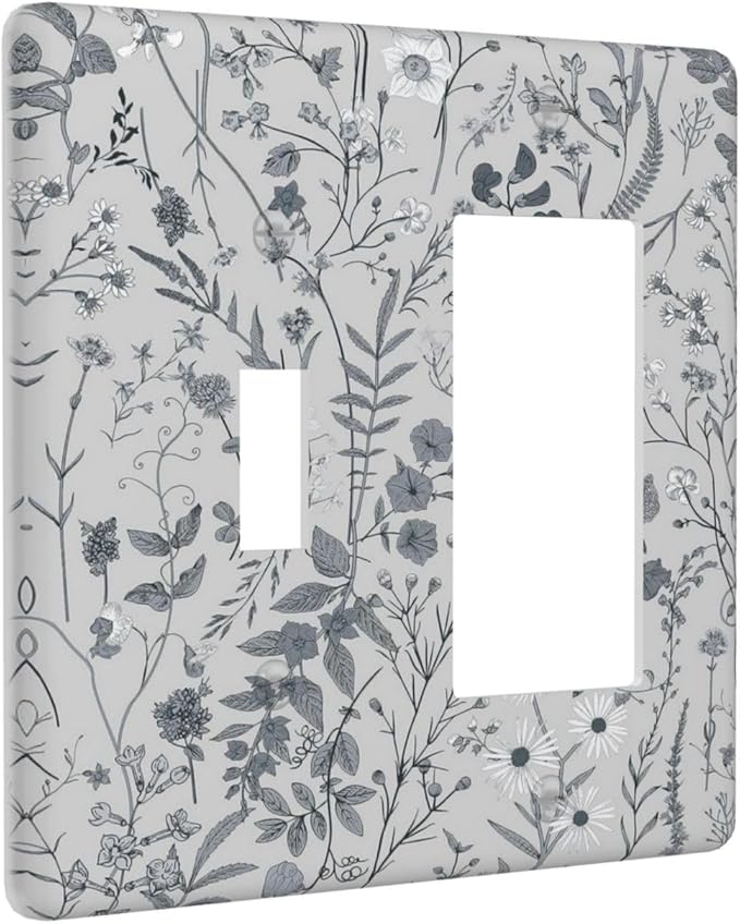 Boho Wild Flowers Farm Floral 2 Gang Single Toggle Rocker Combination Light Switch Cover Decorative Wall Plate Cover Electrical Faceplate Switchplate GFCI for Bathroom Bedroom Home Kitchen Decorate