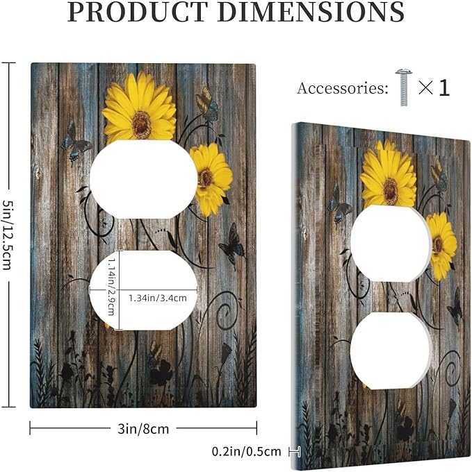 Rustic Barn Sunflower Wooden Daisy Flower Plank Outlet Covers 1 Gang Duplex Light Switch Cover Decorative Switch Plates Electrical Receptacle Faceplate Wall Plate for Farmhouse Home Decor