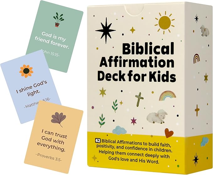 Biblical Affirmation Deck for Kids, 62 Bible Affirmation Cards for Kids, Biblical Truth Cards, Identity in Christ, Christian Easter Basket Stuffer for Children