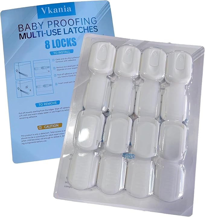 8-Pack Baby Proofing Cabinet Locks, Adjustable Adhesive Strap Latches for Drawer, Cupboard, Oven, Fridge, Toilet Seat - No Drill Child Safety Lock Kit, Easy Installation