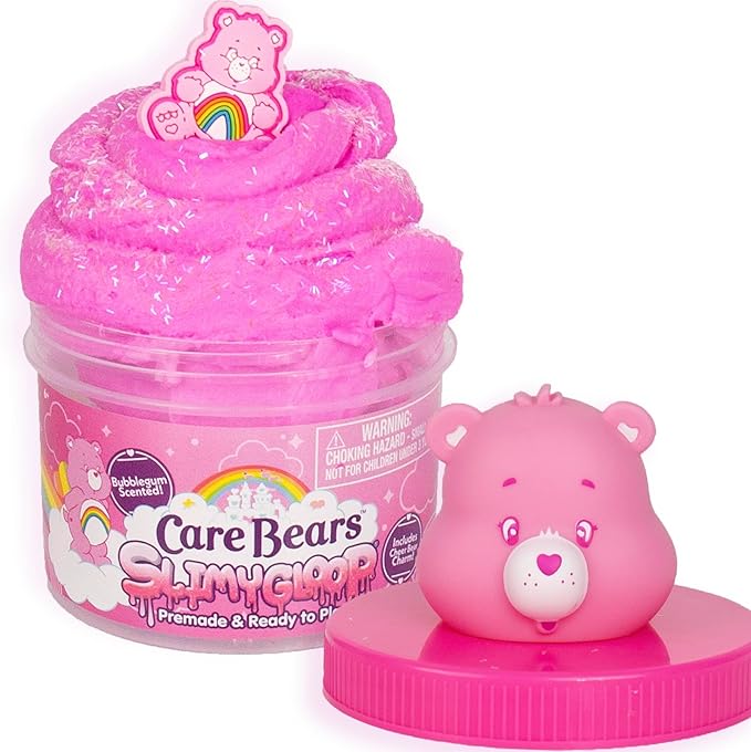 Care Bears Cheer Bear SLIMYGLOOP, Pink Bubblegum-Scented Cloud Slime, Collectible Charm Included, Care Bear Party Favors, Fun Goody Bags Stuffers, Cute Things for Girls