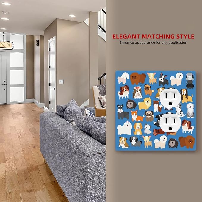 Cute Animal Dogs Puppy Decorative Outlet Cover Blank And Duplex Light Switch Plate Cover Electricity Receptacles Plates For Home Kitchen Living Bedroom 4.6 * 4.5