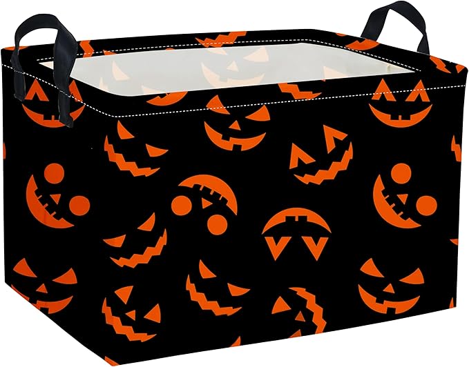Essme Rectangular Halloween Basket,Kids Baskets Empty with Handles for Kids Halloweens Room Decor,Boys and Girls,Candy Basket（Funny face）