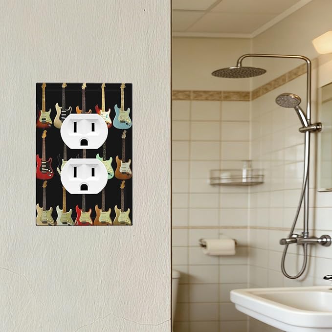 Vintage Electric Guitar Collection Duplex Wall Plate - 1-Gang Standard US Size Rock & Roll Guitar Outlet Covers for Music Studio Decor