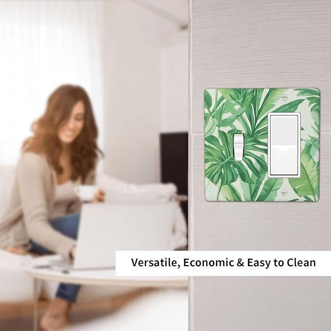 Outlet Covers Tropical Palm Tree Leaf Green Plant 1 Toggle 1 Rocker Combination Decorative Wall Plate Electrical Switch Plates Light Switch Cover Plate For Bed Room Living Room Decor