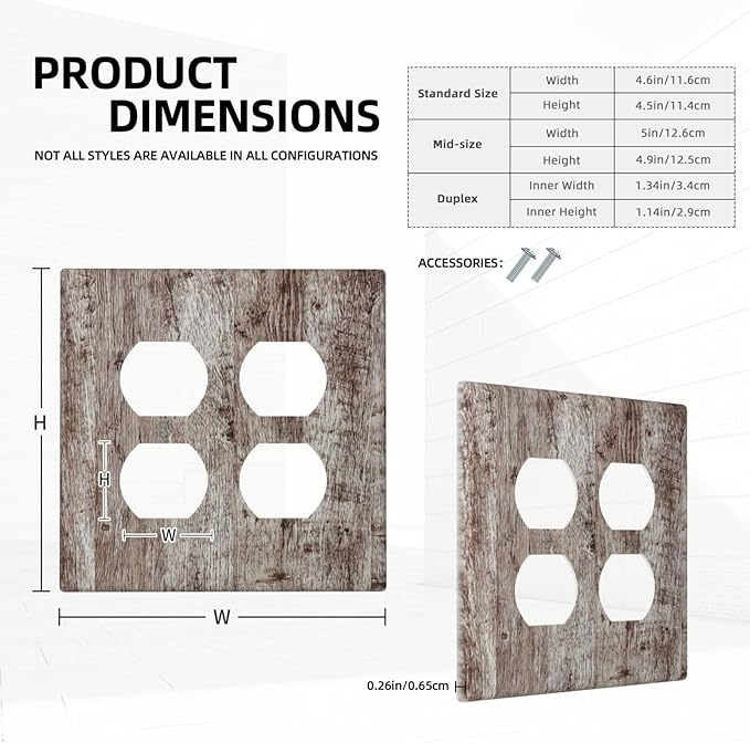 Decorative Light Switch Cover Plate Rustic Wood Grey Brown Vintage Wooden Plank 2 Gang Decorative Switch Plates 1 Toggle Duplex Combo Outlet Covers GFCI Plug Covers Wallplates for Farmhouse Home Decor