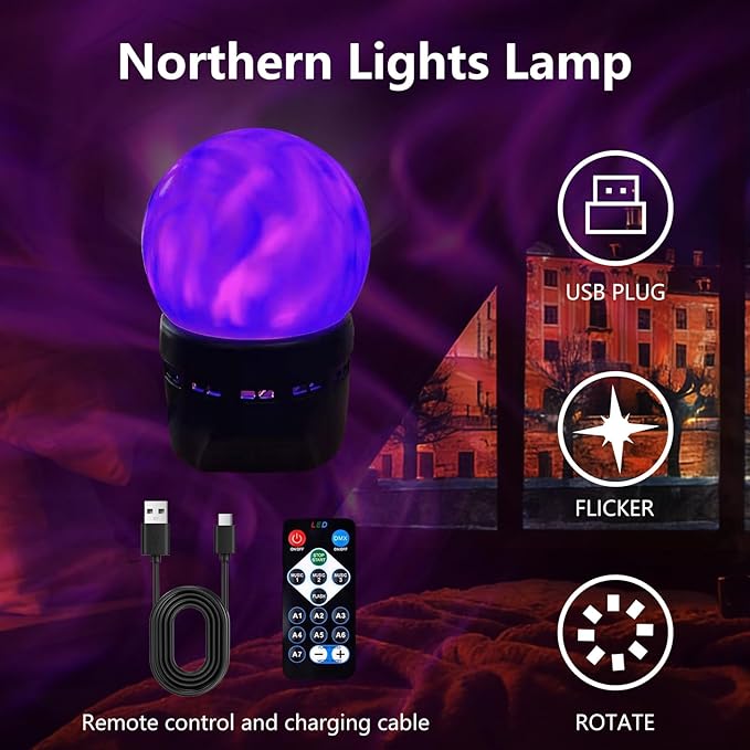 MAXROCK Projector Roating Night Lights for Bedroom Decor, Northern Light Projector, Romantic Muticolor Night Lighting Lamp, Creative Gifts