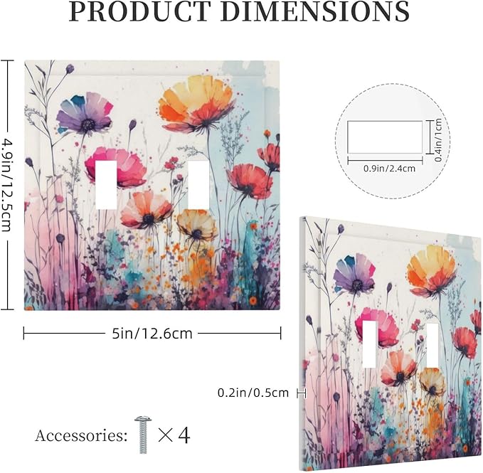 Light Switch Cover Plate Abstract Floral watercolor flowers 2 Gang Wall Plate Double Toggle Switch Covers Wildflower Decorative Outlet Covers Electrical Switchplate for Bathroom Home Decor