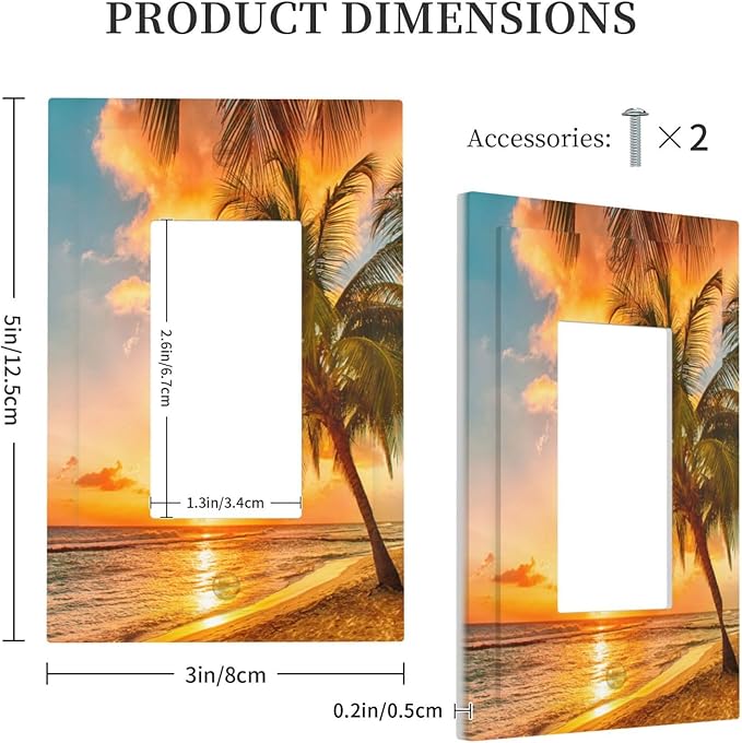 Outlet Covers Sunset Beach Palm Tree Seascape 1 Gang Wall Plate Single Rocker Light Switch Cover Tropical scenery Decorative GFCI Receptacle Cover Electrical Switchplate for Home Decor
