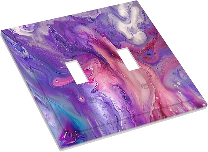 Liquid Marble Modern Abstract Texture Abstract Purple Paint Wall Art Decorative Switch Plates 2 Gang Double Toggle Wall Plate Electrical Faceplate Outlet Light Switch Cover for Office Living Room