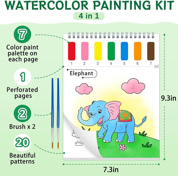 SOCOLER Paint with Water Coloring Books for Toddlers,Animal Theme Mess Free Watercolor Painting Papers for Kids Water Color Paint Kit Art Craft Gift for Ages 1-3, 4-8