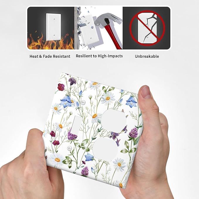 Floral Boho Multicolor Flower Plant Leaves Wallplates 1 Toggle 1 Duplex Switch Plate Electrical GFCI Faceplate Decorative Light Switch Covers for Bedroom Living Room Decor