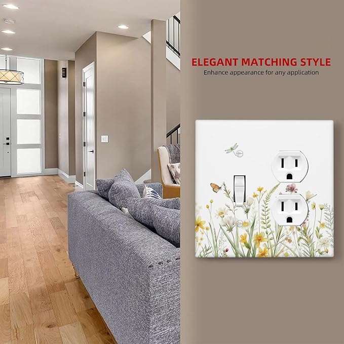 Colorful Wildflowers Dragonfly Butterfly Floral Wallplates 1 Toggle 1 Duplex Switch Plate Electrical GFCI Faceplate Decorative Light Switch Covers for Bedroom Living Room Decor