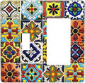 2-Gang 1-Toggle 1-Decorator/GFCI Device Combination Wallplate Colorful Mosaic Moroccan Mexican Boho Talavera Floral Ceramic Tile Combo Rocker/Toggle Receptacle Outlet Light Switch Cover Face Plate