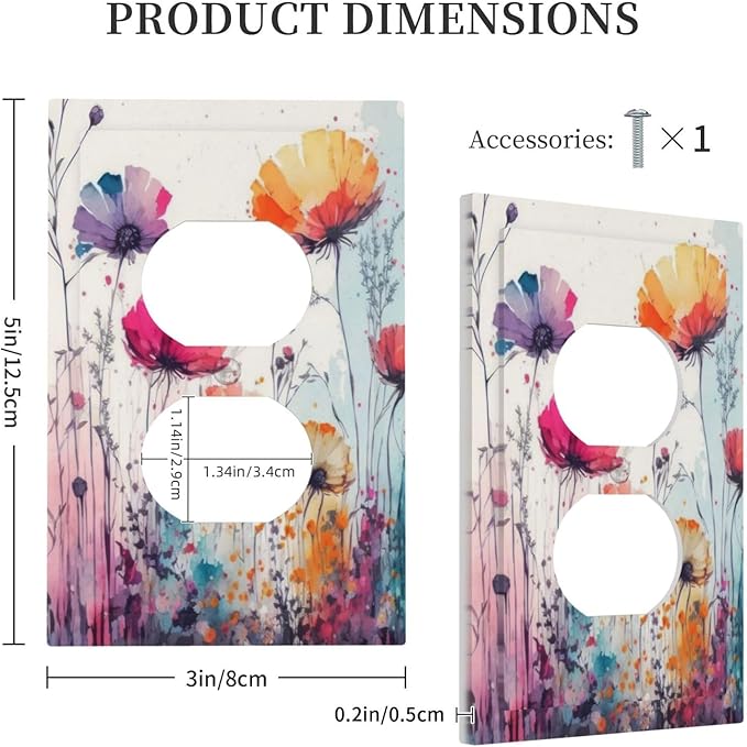 Light Switch Cover Plate Abstract Floral watercolor flowers 1 Gang Duplex Outlet Covers Wildflower Decorative Wall Plates Electrical Switchplate Receptacle Cover for Bathroom Home Decor