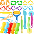 iShyan Dough Tools for Kids, 24 Pieces Dough Play Tools Set with Rolling Pins,Cutters,Dough Extruders,Scissor