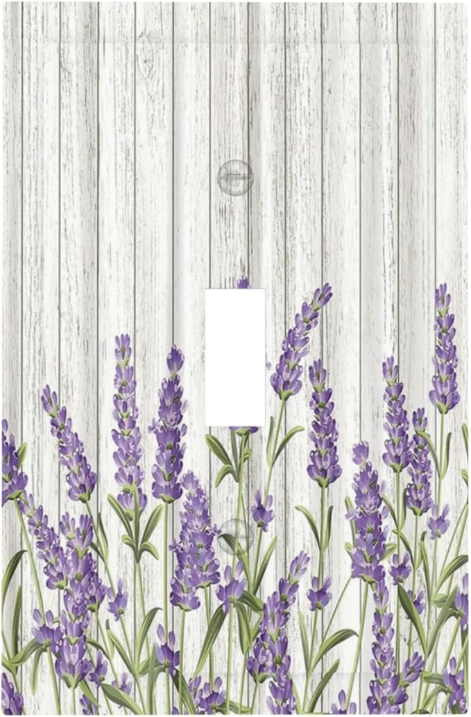 Rustic Wooden Plank Lavender Light Switch Plate Cover 1 Gang Single Toggle Wall Plates Art Decorative Switchplate Outlet Covers Electrical Faceplate for Bedroom Bathroom Kitchen Decor