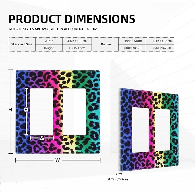 Rainbow Colorful Leopard 2 Gang Double Rocker/Decor Light Switch Cover Decorative Outlet Wall Plate Electrical Faceplate Home Bedroom Art Panel Decor Screwless 4.7" x 4.6