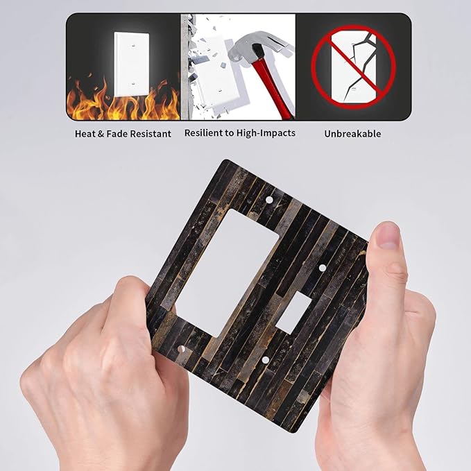 Decorative Switch Plate Covers Black Farmhouse Wood Board 2 Gang 1 Gang Single Toggle Rocker Device Combination Light Switch Cover Western Country Lodge Wall Plate Electrical Faceplate