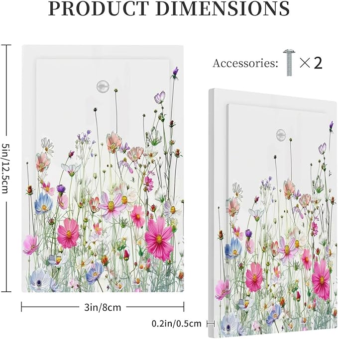 Light Switch Cover Plate Boho Colorful Flowering Plant Wild Flower 1 Gang No Device Blank Electrical Wall Plates Faceplate Decorative Switch Plate For Bed Room Living Room Decor