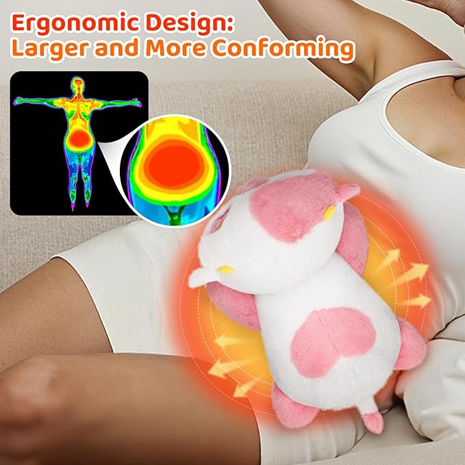 Strawberry Cow Plush Microwavable Stuffed Animals, Unscented 1.2 lbs Volcanic Rock Heatable Heating Pad 50-Minute Lasting Warmth Period Cramps Menstruation Stress Relief Gifts Girls Women