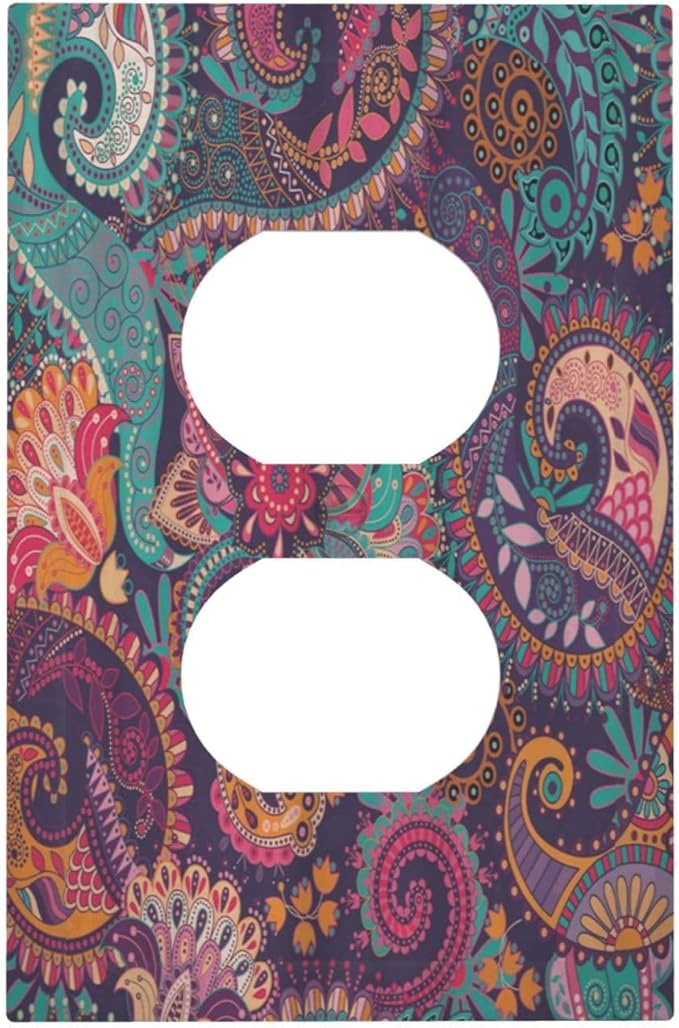 Mandala Boho Paisley Purple Floral Colorful Flower Outlet Covers 1 Gang Duplex Light Switch Cover Decorative Switch Plates Electrical Receptacle Faceplate Wall Plate for Home Bedroom Decor