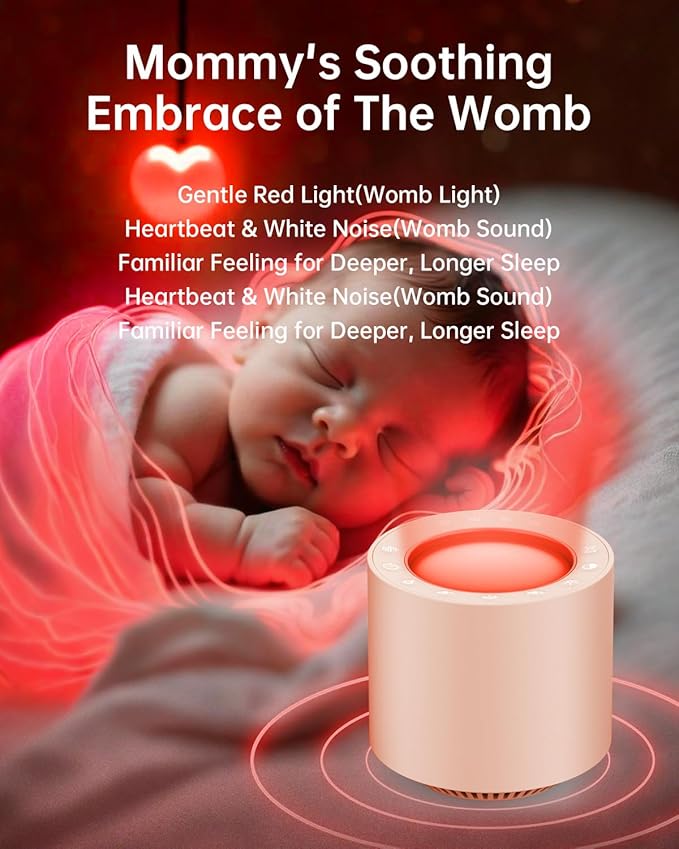 Dimmable Nursery Night Light: Red Light Therapy Sleep Sound Machine with 38 Soothing Sounds & Calming Womb Soother Memory Function, White Noise Sound Machine with Timer for Baby Adult Gift (Peach)