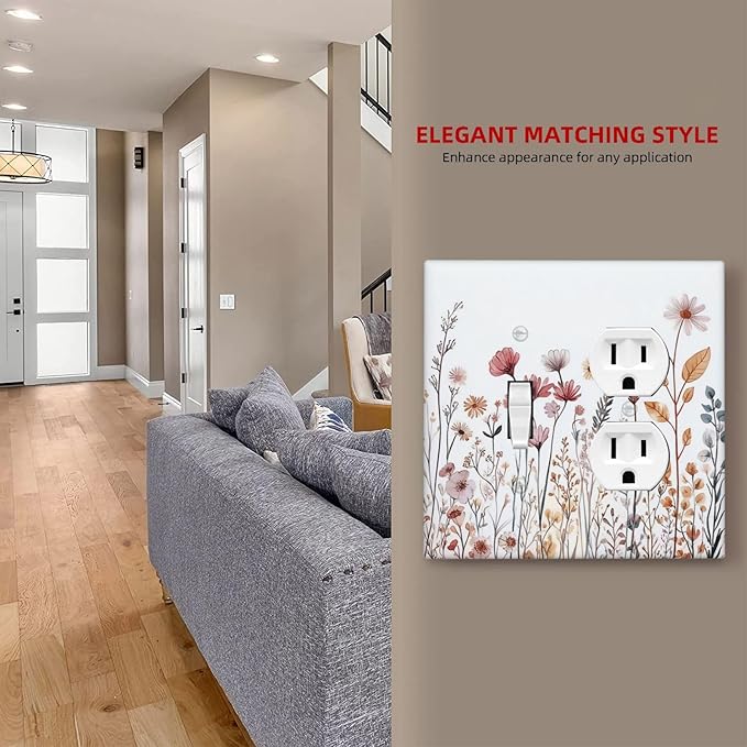 Wallplates Spring Floral Pink Wildflower Leaves Plants 1 Toggle 1 Duplex Switch Plate Electrical Gfci Faceplate Decorative Light Switch Covers For Home Bed Room Decor